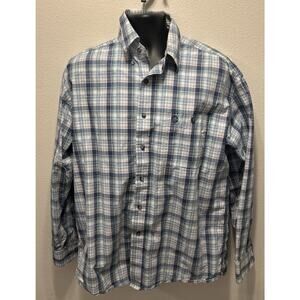 Wrangler George Strait Plaid Shirt Long Sleeve Cowboy Cut Collection L Blue Rode